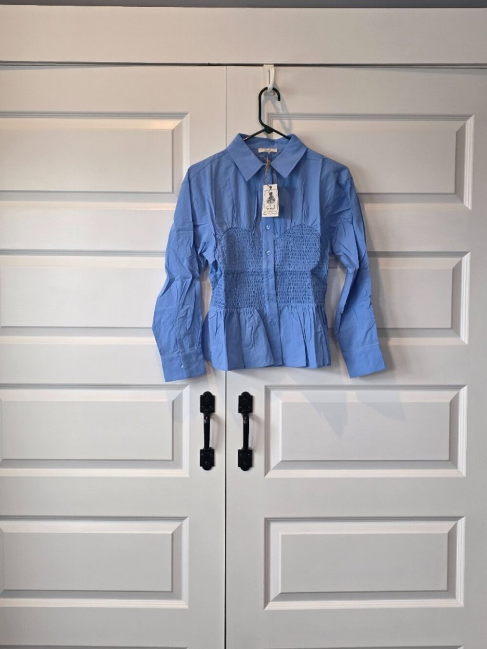 NWT: Easel Smocked Button Down Shirt - Picture 2 of 4